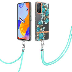 Silicone Candy Rubber Gel Fashionable Pattern Soft Case Cover with Lanyard Strap Y06B for Xiaomi Redmi Note 11 Pro 5G Cyan