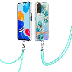 Silicone Candy Rubber Gel Fashionable Pattern Soft Case Cover with Lanyard Strap Y06B for Xiaomi Redmi Note 11S 4G Cyan