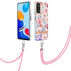 Silicone Candy Rubber Gel Fashionable Pattern Soft Case Cover with Lanyard Strap Y06B for Xiaomi Redmi Note 11S 4G Pink