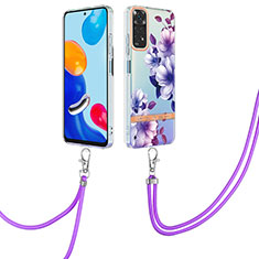 Silicone Candy Rubber Gel Fashionable Pattern Soft Case Cover with Lanyard Strap Y06B for Xiaomi Redmi Note 11S 4G Purple