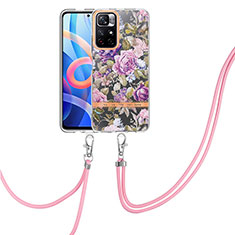 Silicone Candy Rubber Gel Fashionable Pattern Soft Case Cover with Lanyard Strap Y06B for Xiaomi Redmi Note 11S 5G Clove Purple