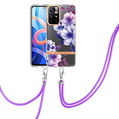 Silicone Candy Rubber Gel Fashionable Pattern Soft Case Cover with Lanyard Strap Y06B for Xiaomi Redmi Note 11T 5G Purple