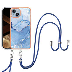 Silicone Candy Rubber Gel Fashionable Pattern Soft Case Cover with Lanyard Strap Y07B for Apple iPhone 13 Blue