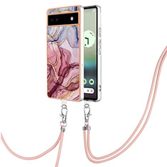 Silicone Candy Rubber Gel Fashionable Pattern Soft Case Cover with Lanyard Strap Y07B for Google Pixel 6a 5G Mixed