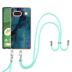 Silicone Candy Rubber Gel Fashionable Pattern Soft Case Cover with Lanyard Strap Y07B for Google Pixel 7a 5G Green