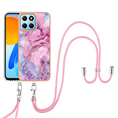 Silicone Candy Rubber Gel Fashionable Pattern Soft Case Cover with Lanyard Strap Y07B for Huawei Honor X6 5G Clove Purple