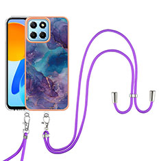 Silicone Candy Rubber Gel Fashionable Pattern Soft Case Cover with Lanyard Strap Y07B for Huawei Honor X6 5G Purple