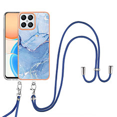 Silicone Candy Rubber Gel Fashionable Pattern Soft Case Cover with Lanyard Strap Y07B for Huawei Honor X8 4G Blue