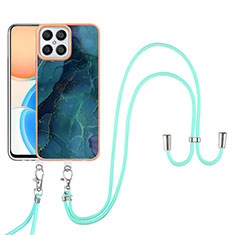 Silicone Candy Rubber Gel Fashionable Pattern Soft Case Cover with Lanyard Strap Y07B for Huawei Honor X8 4G Green