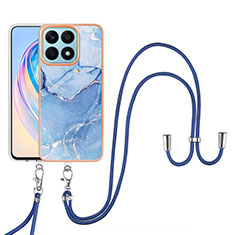 Silicone Candy Rubber Gel Fashionable Pattern Soft Case Cover with Lanyard Strap Y07B for Huawei Honor X8a 4G Blue