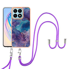 Silicone Candy Rubber Gel Fashionable Pattern Soft Case Cover with Lanyard Strap Y07B for Huawei Honor X8a 4G Purple