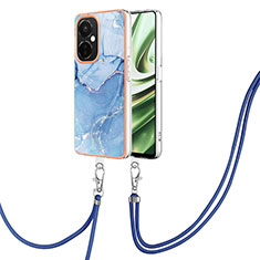 Silicone Candy Rubber Gel Fashionable Pattern Soft Case Cover with Lanyard Strap Y07B for OnePlus Nord CE 3 5G Blue