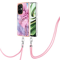 Silicone Candy Rubber Gel Fashionable Pattern Soft Case Cover with Lanyard Strap Y07B for OnePlus Nord N30 5G Clove Purple