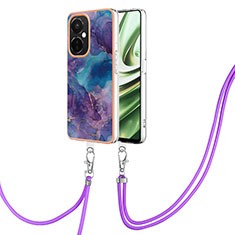 Silicone Candy Rubber Gel Fashionable Pattern Soft Case Cover with Lanyard Strap Y07B for Oppo K11x 5G Purple