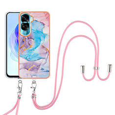 Silicone Candy Rubber Gel Fashionable Pattern Soft Case Cover with Lanyard Strap YB3 for Huawei Honor 90 Lite 5G Blue