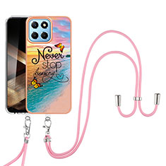Silicone Candy Rubber Gel Fashionable Pattern Soft Case Cover with Lanyard Strap YB3 for Huawei Honor X8b Mixed