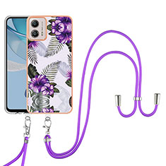 Silicone Candy Rubber Gel Fashionable Pattern Soft Case Cover with Lanyard Strap YB3 for Motorola Moto G53 5G Purple