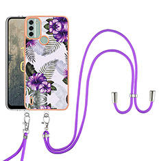 Silicone Candy Rubber Gel Fashionable Pattern Soft Case Cover with Lanyard Strap YB3 for Nokia C31 Purple