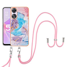 Silicone Candy Rubber Gel Fashionable Pattern Soft Case Cover with Lanyard Strap YB3 for Oppo A58 5G Blue