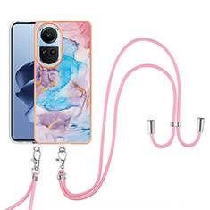 Silicone Candy Rubber Gel Fashionable Pattern Soft Case Cover with Lanyard Strap YB3 for Oppo Reno10 5G Blue