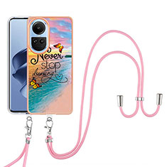 Silicone Candy Rubber Gel Fashionable Pattern Soft Case Cover with Lanyard Strap YB3 for Oppo Reno10 5G Mixed