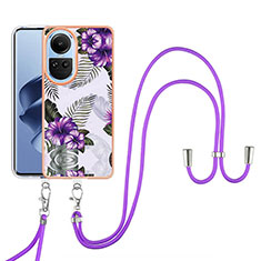 Silicone Candy Rubber Gel Fashionable Pattern Soft Case Cover with Lanyard Strap YB3 for Oppo Reno10 5G Purple