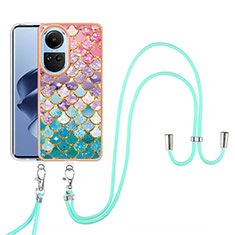Silicone Candy Rubber Gel Fashionable Pattern Soft Case Cover with Lanyard Strap YB3 for Oppo Reno10 Pro 5G Colorful