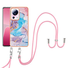 Silicone Candy Rubber Gel Fashionable Pattern Soft Case Cover with Lanyard Strap YB3 for Xiaomi Mi 12 Lite NE 5G Blue