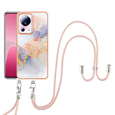 Silicone Candy Rubber Gel Fashionable Pattern Soft Case Cover with Lanyard Strap YB3 for Xiaomi Mi 12 Lite NE 5G Clove Purple