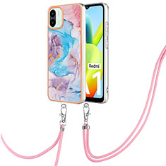 Silicone Candy Rubber Gel Fashionable Pattern Soft Case Cover with Lanyard Strap YB3 for Xiaomi Poco C50 Blue