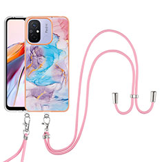 Silicone Candy Rubber Gel Fashionable Pattern Soft Case Cover with Lanyard Strap YB3 for Xiaomi Poco C55 Blue