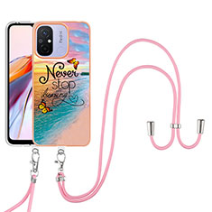 Silicone Candy Rubber Gel Fashionable Pattern Soft Case Cover with Lanyard Strap YB3 for Xiaomi Poco C55 Mixed