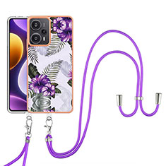 Silicone Candy Rubber Gel Fashionable Pattern Soft Case Cover with Lanyard Strap YB3 for Xiaomi Poco F5 5G Purple