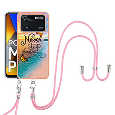 Silicone Candy Rubber Gel Fashionable Pattern Soft Case Cover with Lanyard Strap YB3 for Xiaomi Poco M4 Pro 4G Mixed