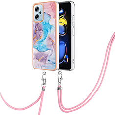 Silicone Candy Rubber Gel Fashionable Pattern Soft Case Cover with Lanyard Strap YB3 for Xiaomi Poco X4 GT 5G Blue