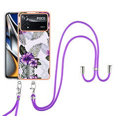 Silicone Candy Rubber Gel Fashionable Pattern Soft Case Cover with Lanyard Strap YB3 for Xiaomi Poco X4 Pro 5G Purple