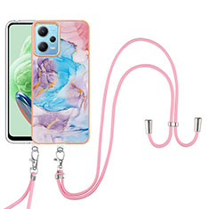 Silicone Candy Rubber Gel Fashionable Pattern Soft Case Cover with Lanyard Strap YB3 for Xiaomi Poco X5 5G Blue