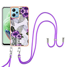 Silicone Candy Rubber Gel Fashionable Pattern Soft Case Cover with Lanyard Strap YB3 for Xiaomi Poco X5 5G Purple