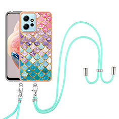 Silicone Candy Rubber Gel Fashionable Pattern Soft Case Cover with Lanyard Strap YB3 for Xiaomi Redmi Note 12 4G Colorful