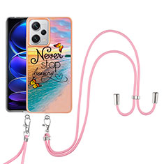 Silicone Candy Rubber Gel Fashionable Pattern Soft Case Cover with Lanyard Strap YB3 for Xiaomi Redmi Note 12 Explorer Mixed