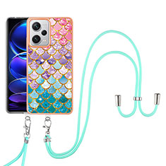 Silicone Candy Rubber Gel Fashionable Pattern Soft Case Cover with Lanyard Strap YB3 for Xiaomi Redmi Note 12 Pro+ Plus 5G Colorful
