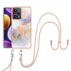 Silicone Candy Rubber Gel Fashionable Pattern Soft Case Cover with Lanyard Strap YB3 for Xiaomi Redmi Note 12 Turbo 5G Clove Purple