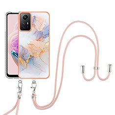 Silicone Candy Rubber Gel Fashionable Pattern Soft Case Cover with Lanyard Strap YB3 for Xiaomi Redmi Note 12S Clove Purple