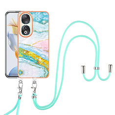 Silicone Candy Rubber Gel Fashionable Pattern Soft Case Cover with Lanyard Strap YB5 for Huawei Honor 90 5G Colorful