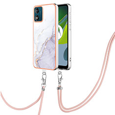 Silicone Candy Rubber Gel Fashionable Pattern Soft Case Cover with Lanyard Strap YB5 for Motorola Moto E13 White