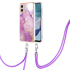 Silicone Candy Rubber Gel Fashionable Pattern Soft Case Cover with Lanyard Strap YB5 for Motorola Moto G53 5G Clove Purple
