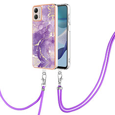 Silicone Candy Rubber Gel Fashionable Pattern Soft Case Cover with Lanyard Strap YB5 for Motorola Moto G53 5G Purple