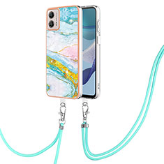 Silicone Candy Rubber Gel Fashionable Pattern Soft Case Cover with Lanyard Strap YB5 for Motorola Moto G53j 5G Colorful