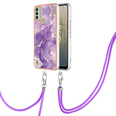 Silicone Candy Rubber Gel Fashionable Pattern Soft Case Cover with Lanyard Strap YB5 for Nokia C31 Purple