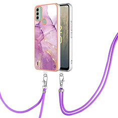 Silicone Candy Rubber Gel Fashionable Pattern Soft Case Cover with Lanyard Strap YB5 for Nokia C31 White